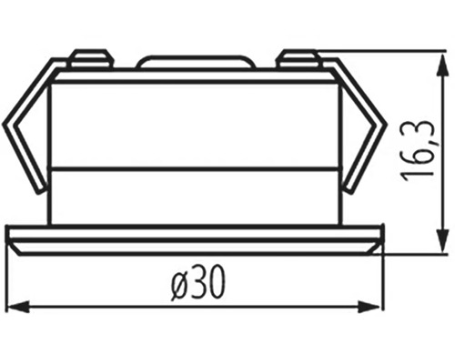 Technický výkres súčasti s rozmermi 30 mm v priemere a 16,3 mm na výšku