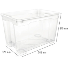 Priehľadný úložný box s rozmermi 565 mm x 378 mm x 349 mm