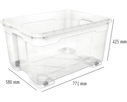 Plastový úložný box s vekom a kolieskami, rozmery 771 x 580 x 425 milimetrov