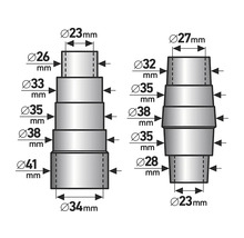 Technický nákres stupňovitého adaptéra s rozmermi