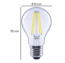 LED žiarovka s rozmermi 60 mm v priemere a 105 mm na výšku