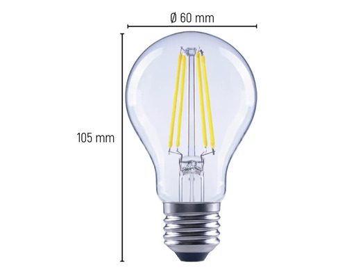 LED žiarovka s rozmermi 60 mm v priemere a 105 mm na výšku