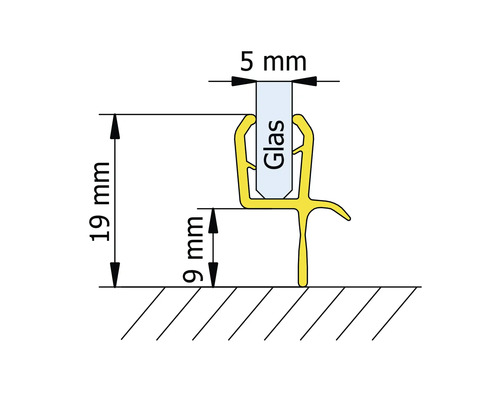 Obrázok rozmerov tesnenia pre sklo s hrúbkou skla 5 mm