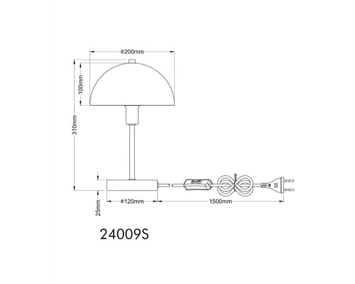 Technický nákres stolnej lampy s rozmermi