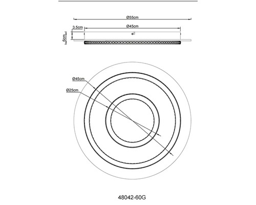 Technický nákres stropného svietidla s rozmermi