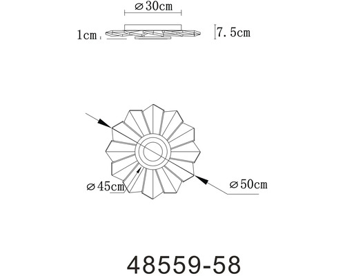 Technický výkres stropného svietidla s rozmermi