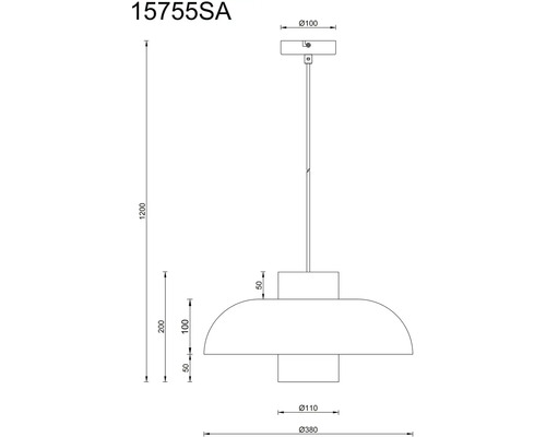 Technický nákres závesného svietidla s rozmermi