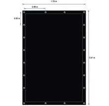 Čierna tkaná plachta so šírkou 1,76 metra a dĺžkou 3,41 metra s očkami