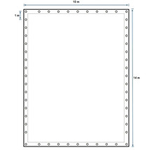 Nákres obdĺžnikového záhradného jazierka s rozmermi 10 metrov krát 14 metrov.