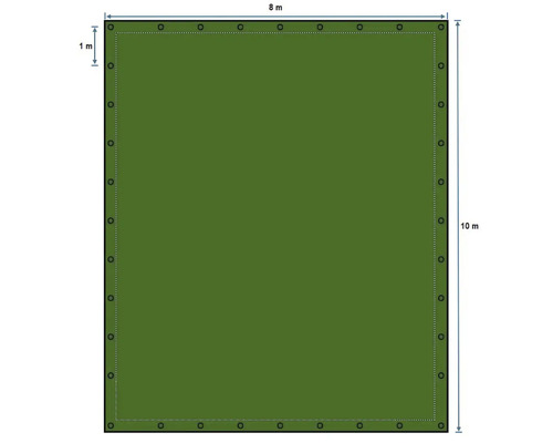 Plachta s očkami, rozmery 8 metrov krát 10 metrov
