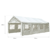 Biely párty stan s rozmermi 280 x 395 x 795 cm.