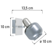 Nástenné svietidlo s rozmermi 13,5 cm dĺžka, 10 cm výška a 10 cm priemer