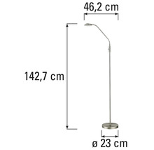 Nákres stojacej lampy s rozmermi