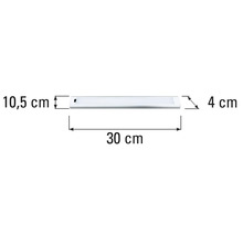 Obrázok rozmerov podsvietenej lampy: 30 centimetrov šírka, 10,5 centimetrov výška a 4 centimetre hĺbka.