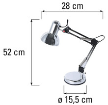 Nákres stolnej lampy s rozmermi 28, 52 a 15,5 centimetrov
