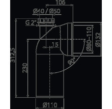 Technický nákres odtokového kolena s rozmermi
