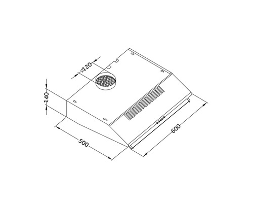 Technický nákres odsávača pár s rozmermi