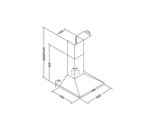 Technický nákres odsávača pár s rozmermi