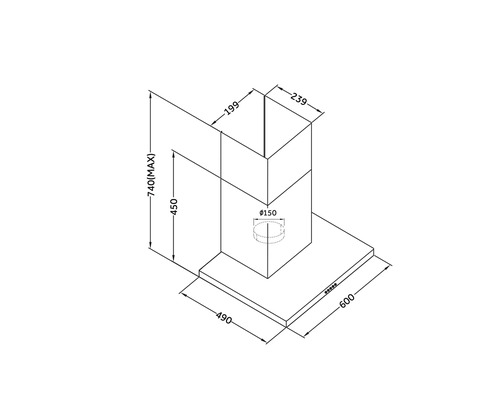 Technický nákres odsávača pár s rozmermi