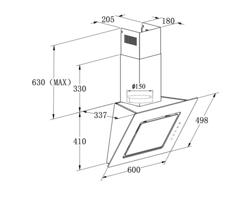 Technický nákres odsávača pár s rozmermi