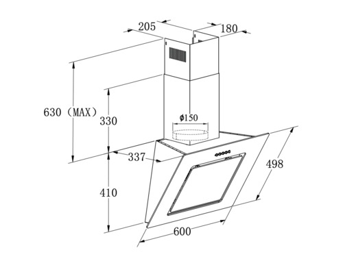 Technický výkres odsávača pár s rozmermi
