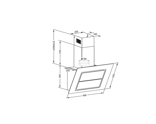 Technický nákres odsávača pár s rozmermi