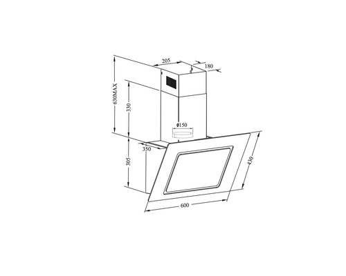 Technický nákres odsávača pár s rozmermi