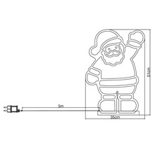 Rozmery svetelnej postavy Santa Clausa: výška 51 cm a šírka 35 cm, dĺžka kábla 5 metrov