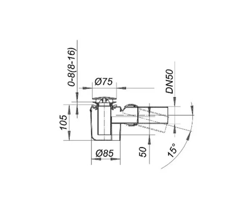 Technický nákres podlahovej vpuste s rozmermi