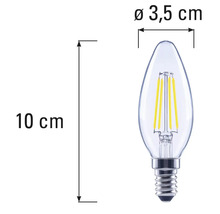 Rozmery LED svietidla v tvare sviečky s päticou E14, dĺžka 10 cm a priemer 3,5 cm