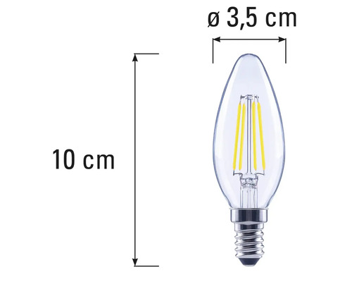Rozmery LED svietidla v tvare sviečky s päticou E14, dĺžka 10 cm a priemer 3,5 cm