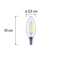 Číra LED žiarovka v tvare kvapky s rozmermi 10 krát 3,5 centimetra