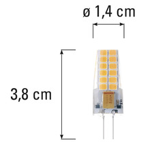 Žiarovka G4 LED s rozmermi 3,8 cm dĺžky a 1,4 cm v priemere