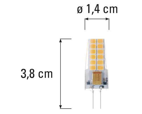 Žiarovka G4 LED s rozmermi 3,8 cm dĺžky a 1,4 cm v priemere
