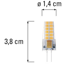 Žiarovka G4 s rozmermi 3,8 cm dĺžky a 1,4 cm v priemere