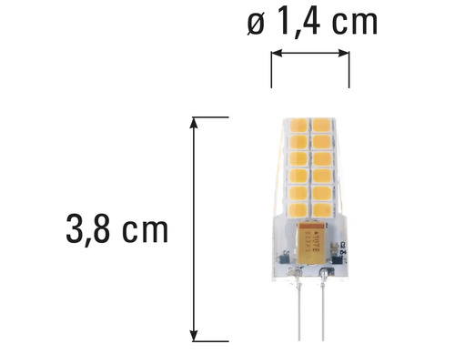 Žiarovka G4 s rozmermi 3,8 cm dĺžky a 1,4 cm v priemere