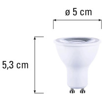 Žiarovka GU10 s rozmermi 5,3 cm na výšku a 5 cm v priemere