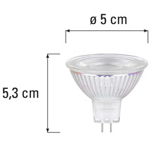 Žiarovka MR16 s priemerom 5 centimetrov a výškou 5,3 centimetra