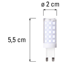 Žiarovka G9 LED s rozmermi 5,5 cm dĺžky a 2 cm v priemere