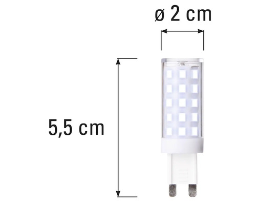 Žiarovka G9 LED s rozmermi 5,5 cm dĺžky a 2 cm v priemere