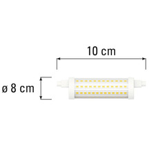 Obrázok LED lampy s dĺžkou 10 centimetrov a priemerom 8 centimetrov.