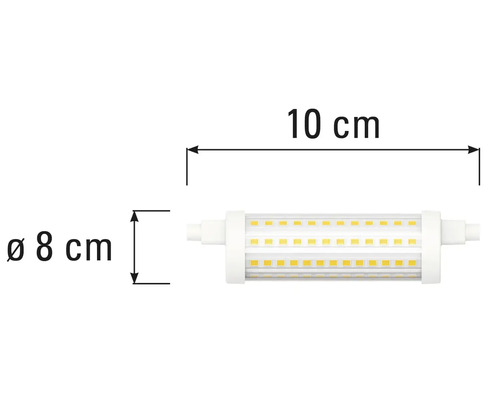 Obrázok LED lampy s dĺžkou 10 centimetrov a priemerom 8 centimetrov.