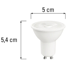LED žiarovka GU10 s rozmermi 5,4 cm na výšku a 5 cm na šírku
