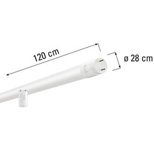Obrázok LED trubice s dĺžkou 120 cm a šírkou 28 cm.