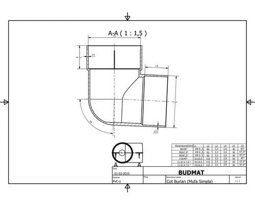 Technický výkres rúrkového kolena Budmat