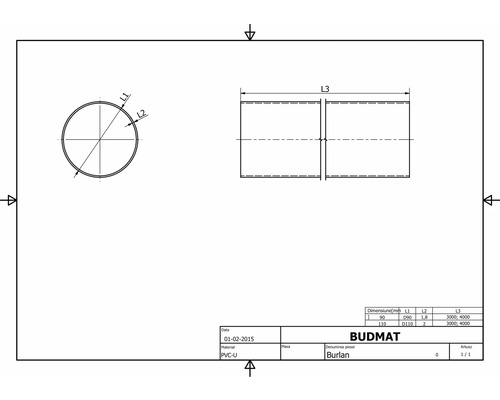 Technický výkres rúrky s rozmermi
