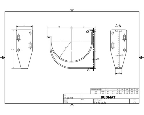 Technický nákres držiaka odkvapu s rozmermi