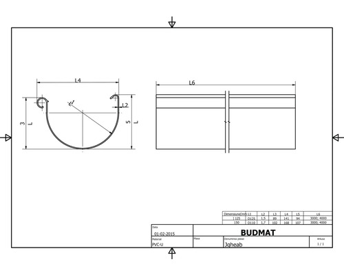 Technický výkres odkvapovej rúry s rozmermi