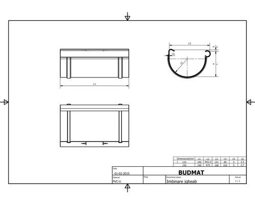 Technický nákres plastového odkvapového spoja