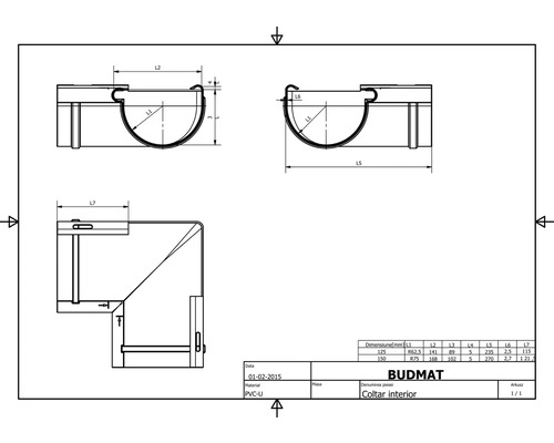 Technický výkres vnútorného rohu Budmat s rozmermi